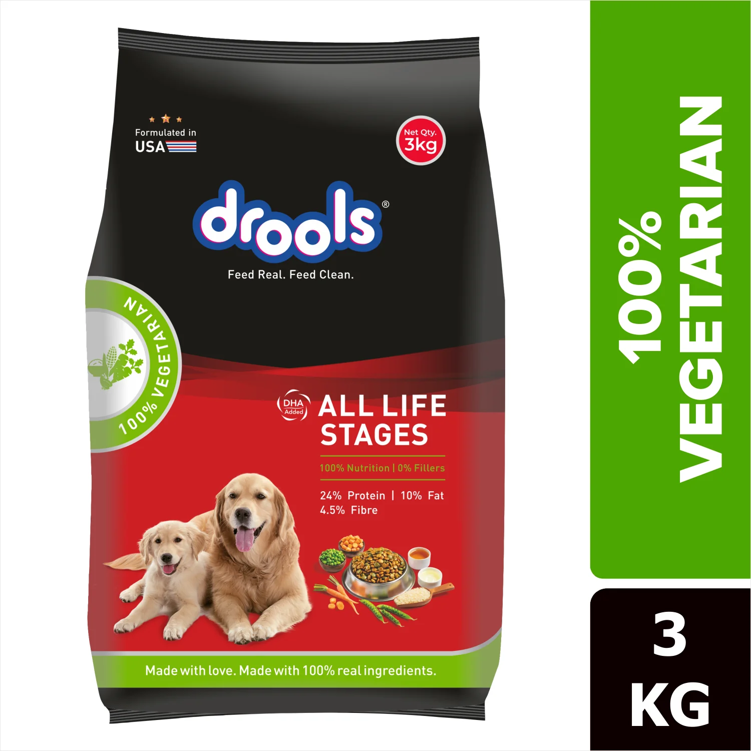 Drools 100% Vegetarian Puppy and Adult Dog Veg Dry Food (All Life Stages) - Runbopad