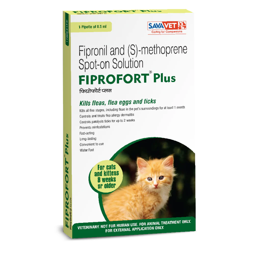 Savavet Fiprofort Plus (Fipronil) Tick & Flea Control Spot On and Vetina Canworm (Fenbendazole) Pet Deworming Suspension 30ml Combo - Runbopad