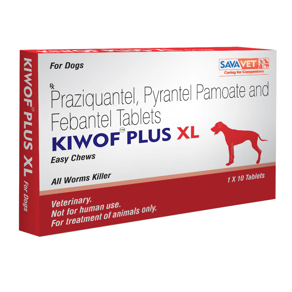 Savavet Kiwof Plus XL Deworming Tablet (10 tablets) and MSD Animal Health Bravecto (Fluralaner) Tick & Flea Control Tablet (1 tablet) (20 to 40 kg) for Dogs Combo - Runbopad