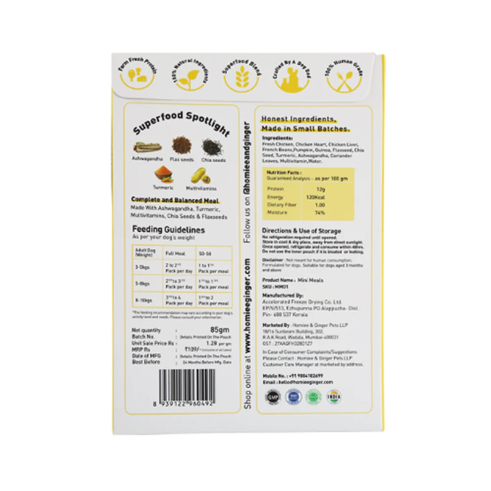 Homiee & Ginger Gluten Free Mini Meals Chicken & Quinoa Fresh Food for Dogs - Runbopad