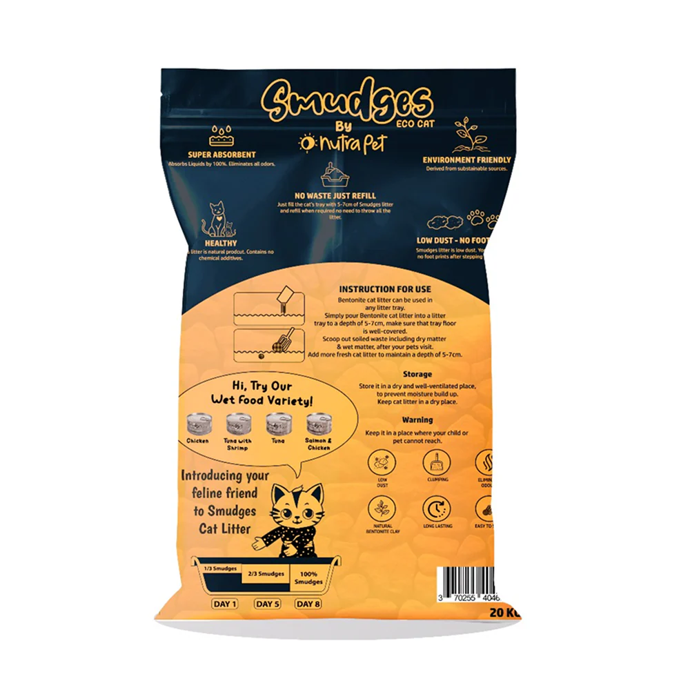 Smudges Eco Bentonite Baby Powder Scented Clumping Cat Litter - Runbopad