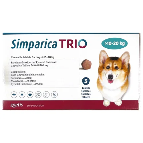 Zoetis Simparica Trio (Sarolaner) Tick & Flea Control Tablet for Dogs 10 to 20 kg (3 Tablets) and 20 to 40 kg (3 Tablets) Combo - Runbopad
