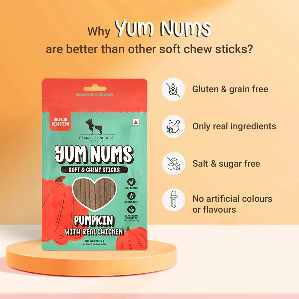 HUFT Yum Nums Pumpkin with Real Chicken Soft and Chewy Grain Free Sticks Treat for Dogs - Runbopad