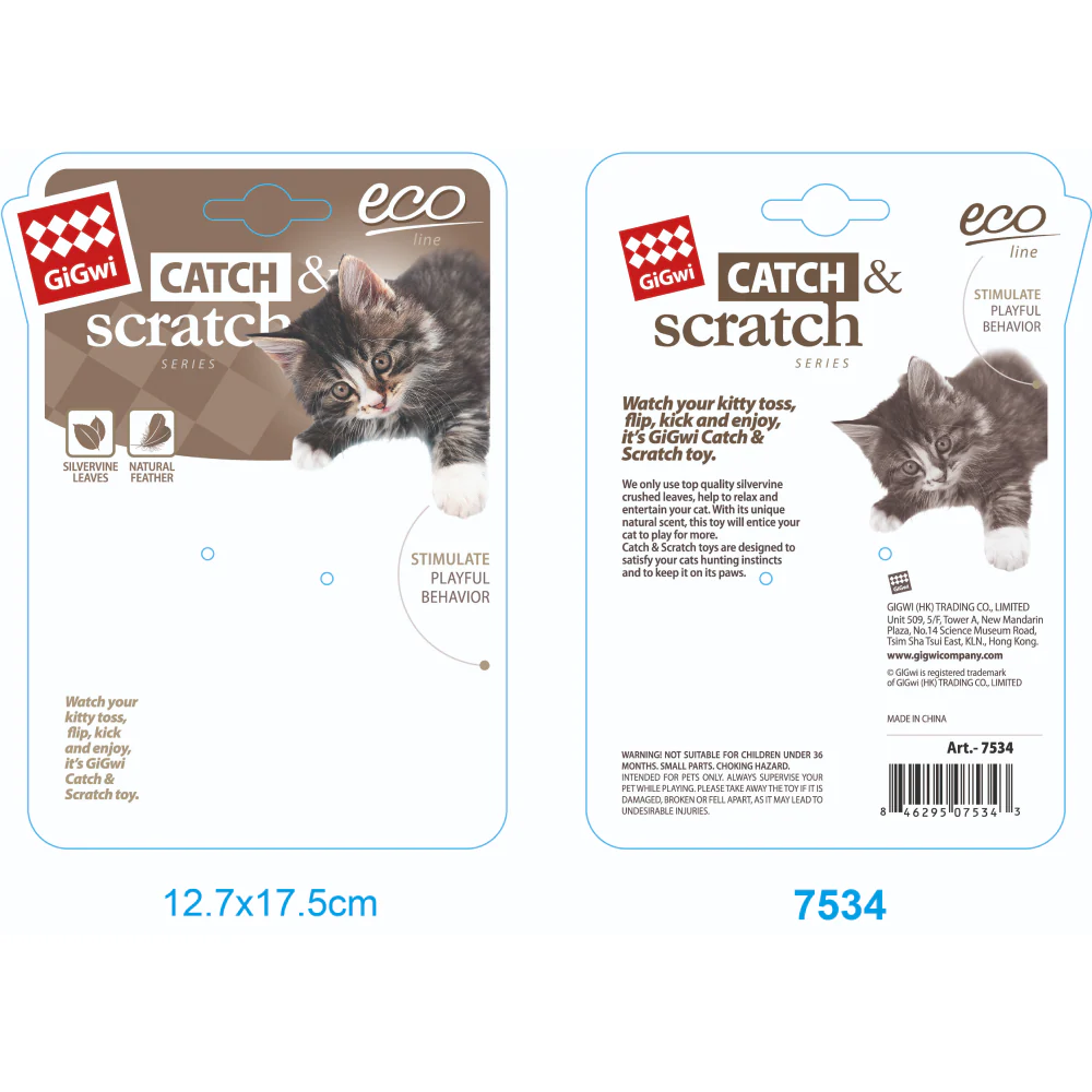 GiGwi Catch and Scratch Eco Line Sloth Toy for Cats - Runbopad