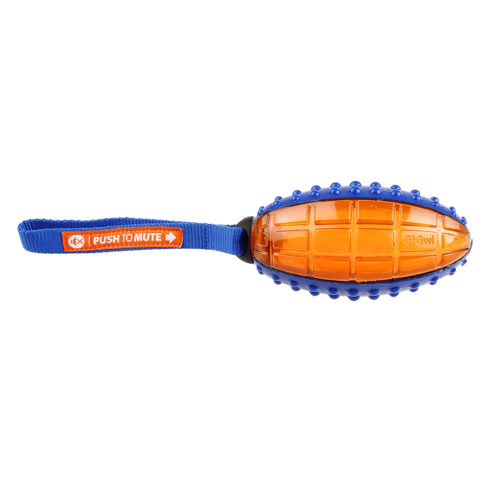 GiGwi Push To Mute Rugby Ball Toy for Dogs (Orange) - Runbopad