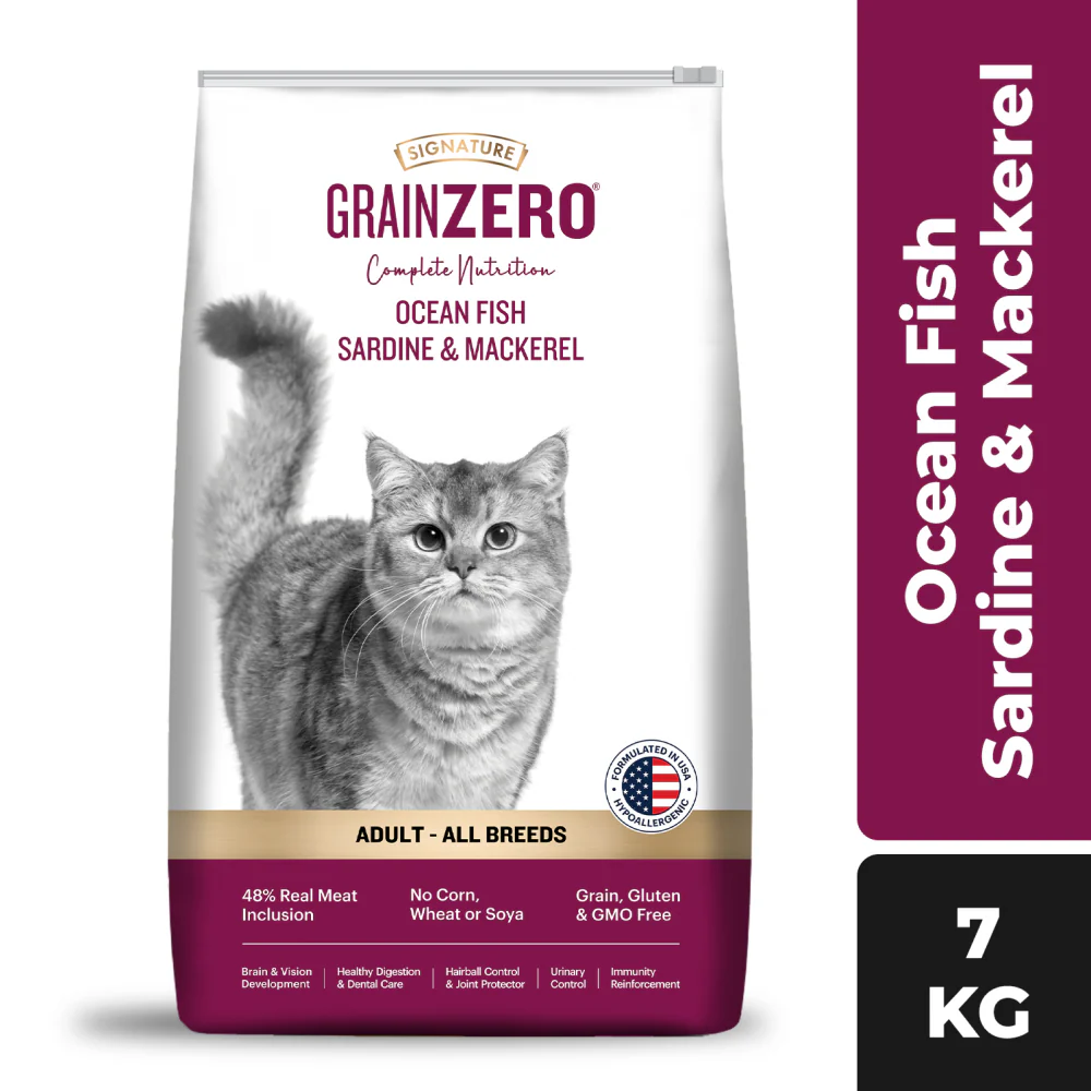 Signature Grain Zero Ocean Fish, Sardine and Mackerel Adult Cat Dry Food - Runbopad