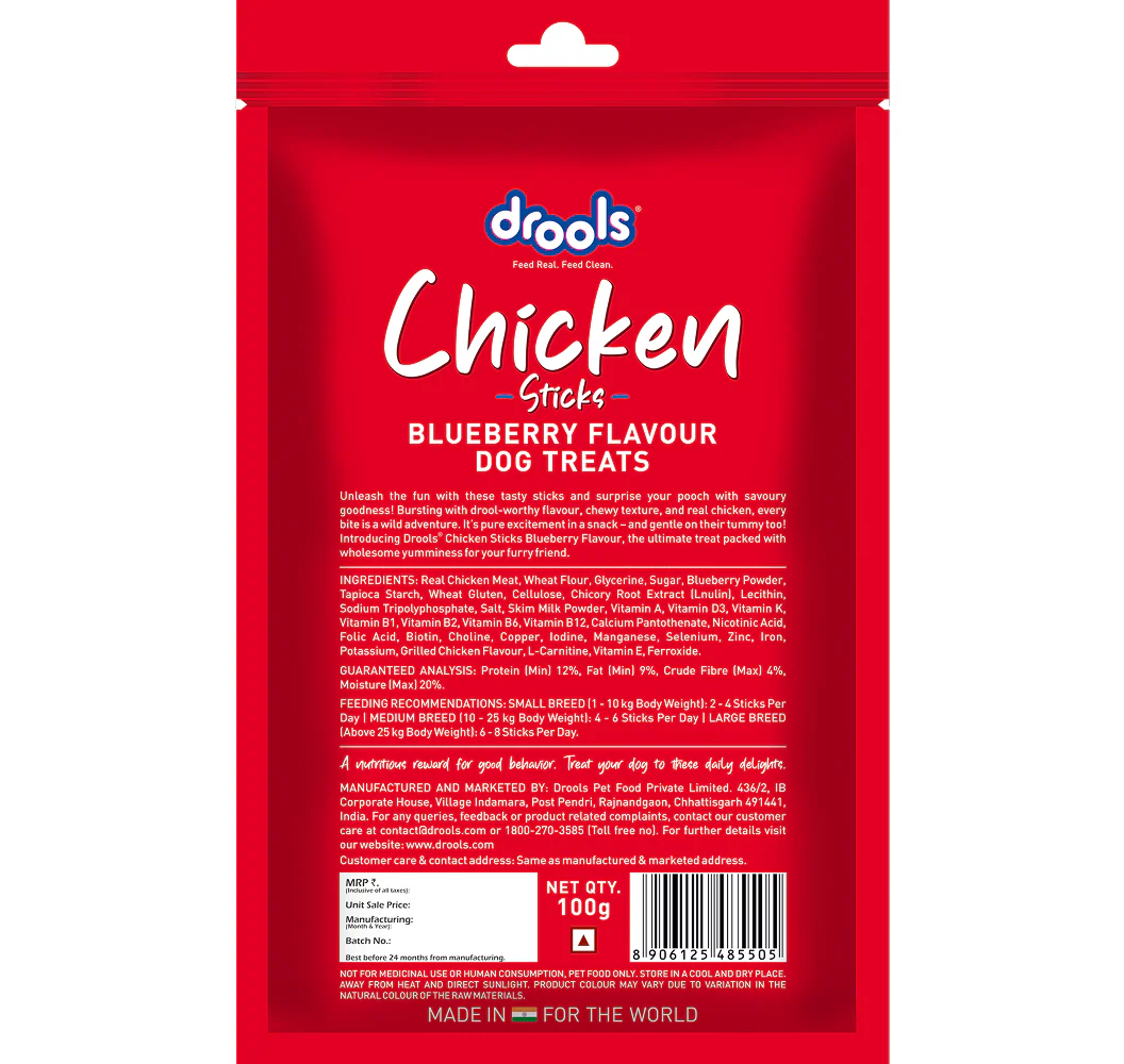 Drools Blueberry Flavour Chicken Sticks Treat for Dogs - Runbopad
