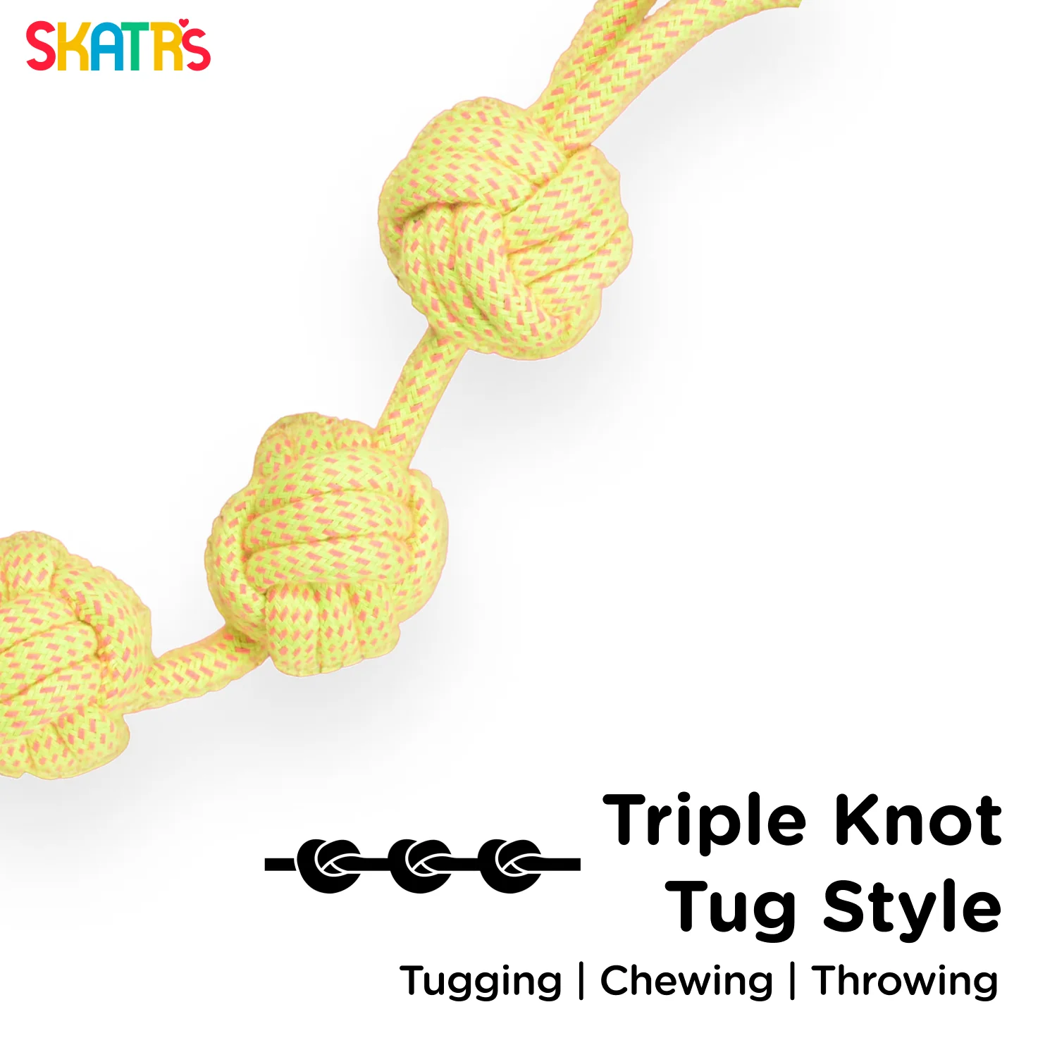 Skatrs 3 Ball Rope Tug Toy for Dogs and Cats (Yellow) - Runbopad