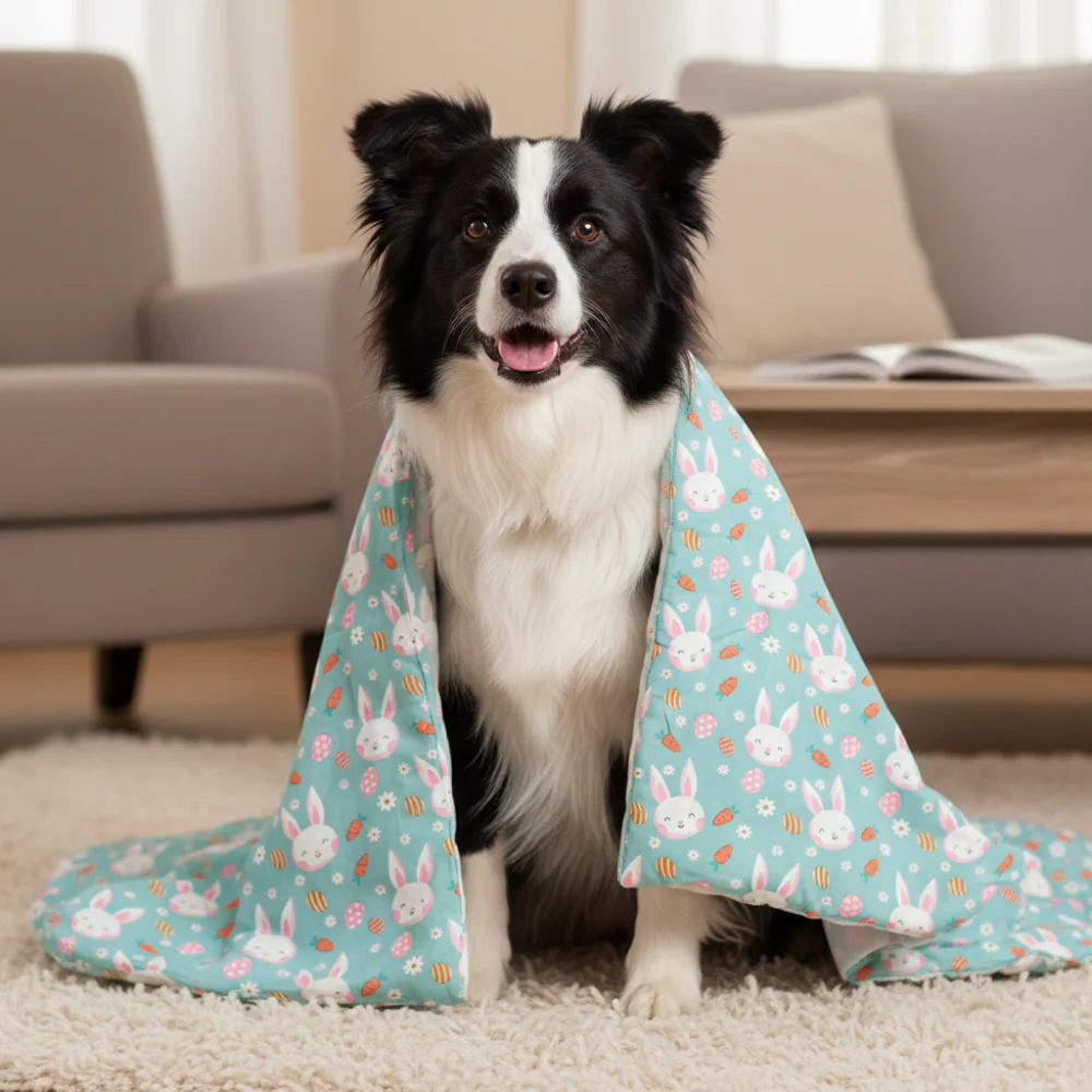 Skatrs Bunny Bloom Blanket for Dogs & Cats (Light Blue) - Runbopad