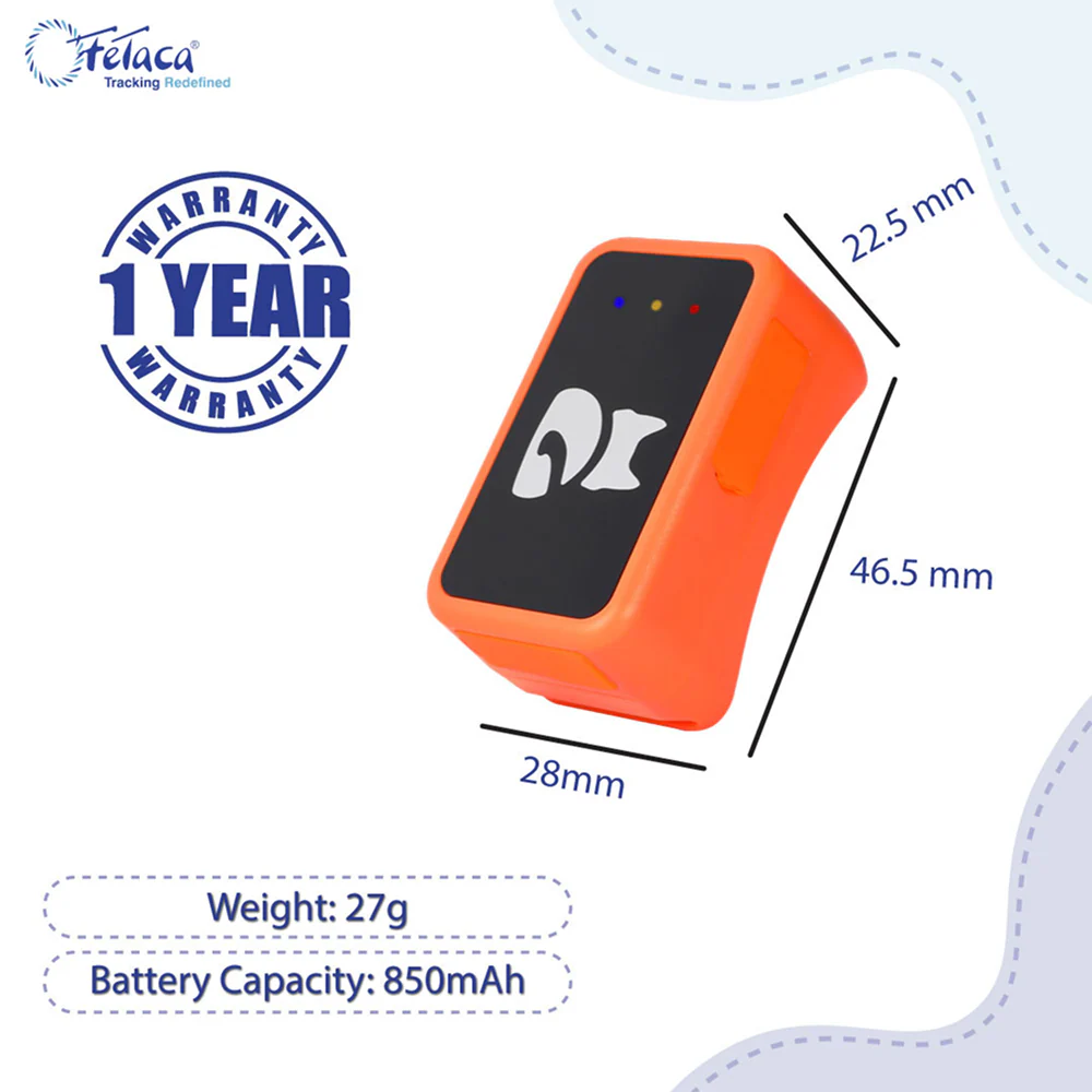 FeTaca Smart 4G GPS Tracker with Lifetime Free Tracking & 1 Year Data SIM Subscription for Dogs and Cats (Orange) - Runbopad