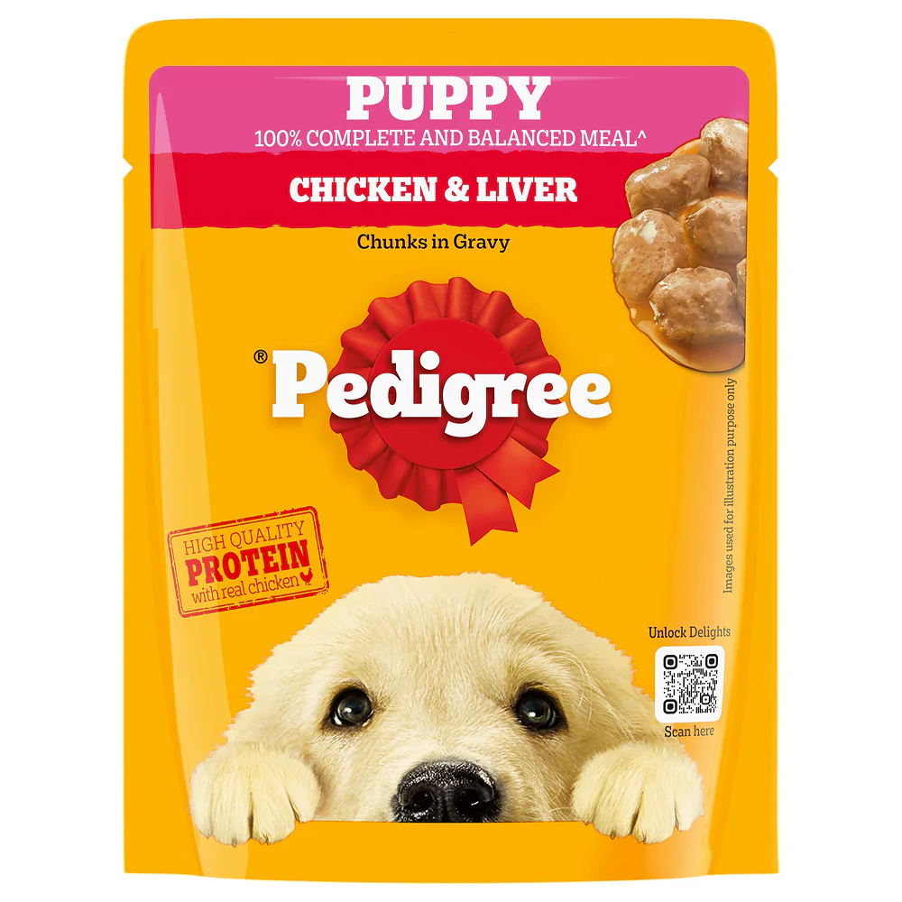 Pedigree Chicken and Liver Chunks in Gravy Pouch Puppy Dog Wet Food (70g) - Runbopad