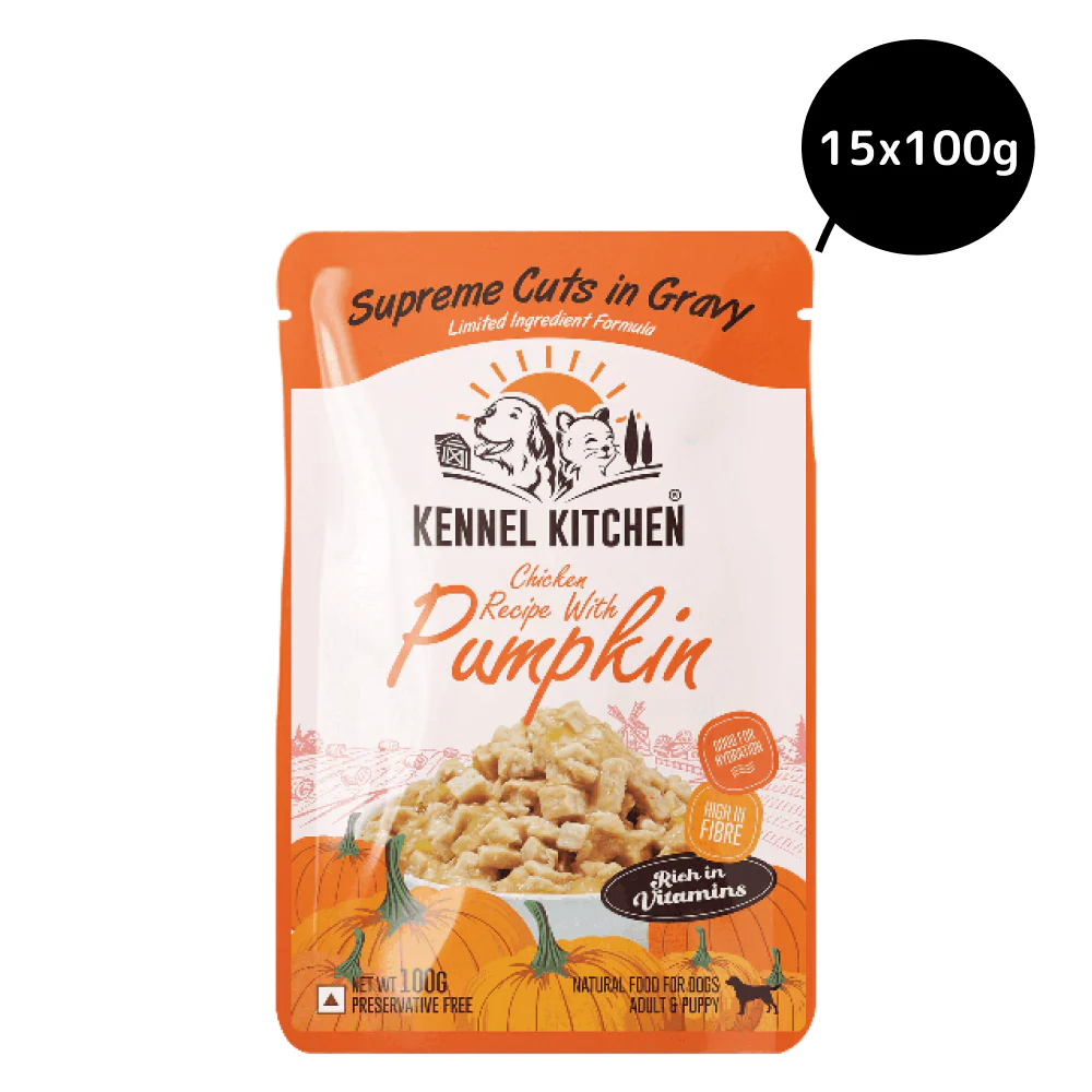 Kennel Kitchen Supreme Cuts in Gravy Chicken Recipe with Pumpkin Puppy & Adult Dog Wet Food (All Life Stage) - Runbopad