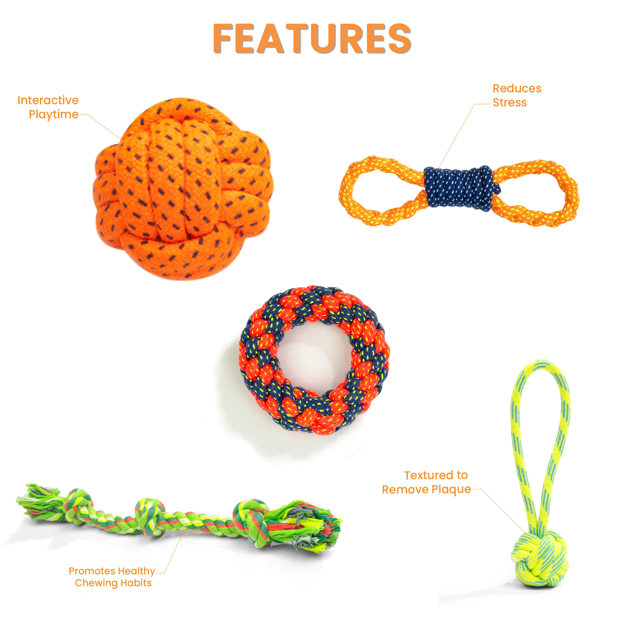 Kibbo Non Toxic and Durable Rope Chew Toy for Dogs and Cats (Pack of 5) - Runbopad