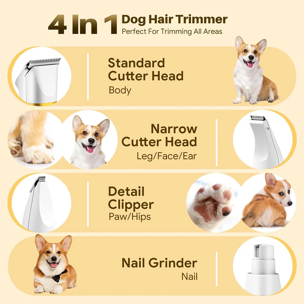 Boltz 4 in 1 IPX7 Waterproof Electric Cordless Trimmer with Nail Grinder for Dogs and Cats - Runbopad