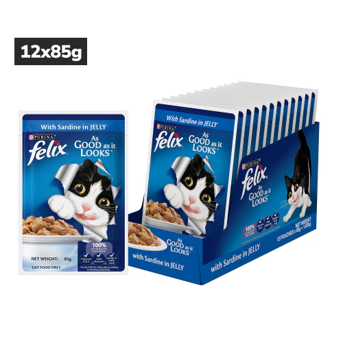 Purina Felix Sardine, Chicken and Salmon with Jelly Complete and Balanced Adult Cat Wet Food Combo - Runbopad